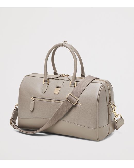 Aspinal Gray Leather Connaught Holdall for men