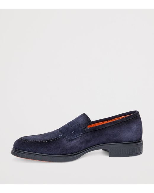 Santoni Blue Suede Easy Penny Loafers for men