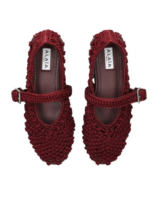 Alaïa Red Satin Crochet Ballet Flats
