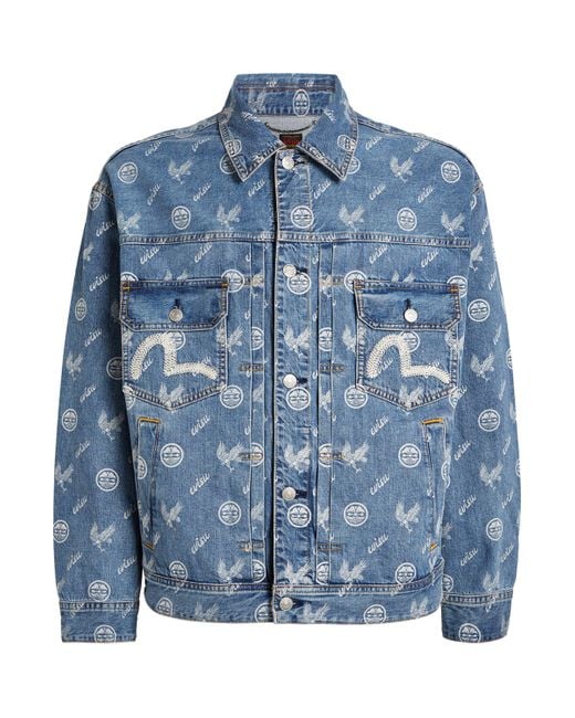 Evisu Blue Denim Printed Jacket for men