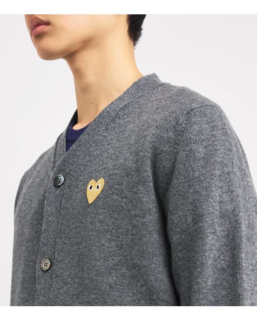 COMME DES GARÇONS PLAY Gray Wool Heart Cardigan for men