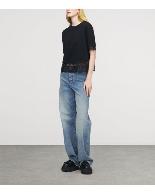 McQueen Black Cotton Lace-Trim T-Shirt