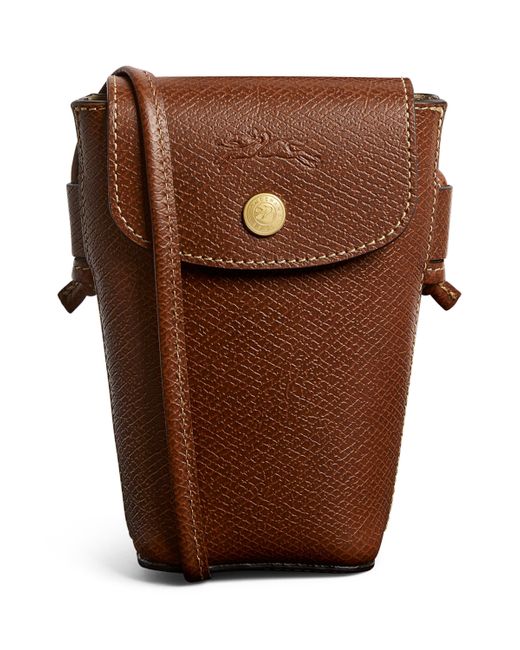 Longchamp Brown Leather Épure Phone Case With Strap