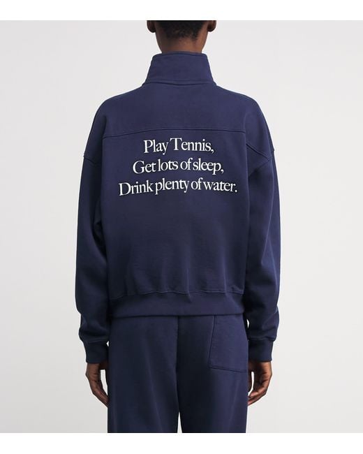 Sporty & Rich Blue Cotton Logo Quarter-Zip Sweatshirt