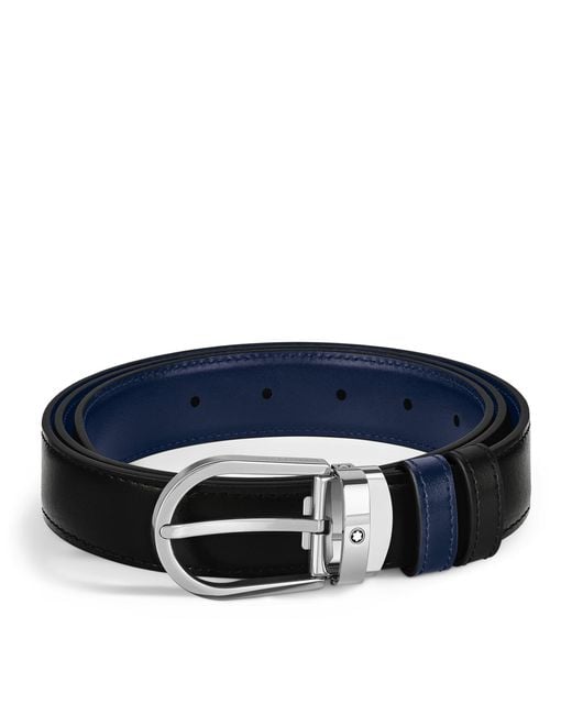 Montblanc Blue Leather Reversible Horseshoe Belt for men