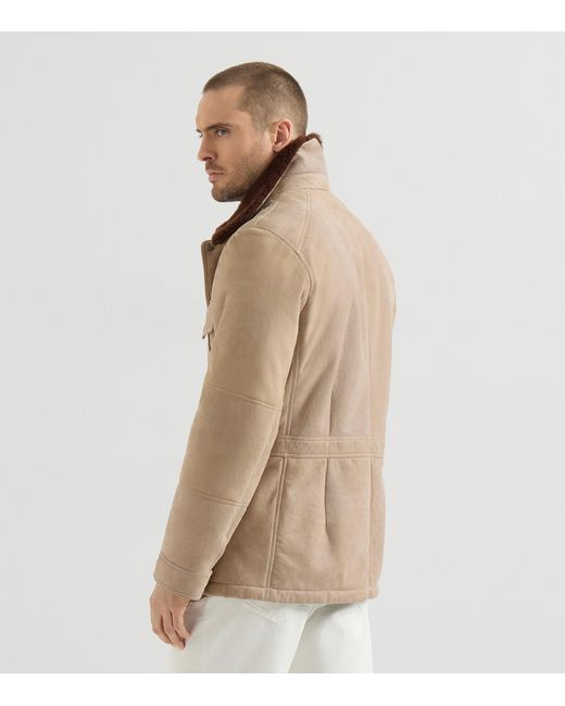 Brunello Cucinelli Brown Waxed Shearling Safari Jacket for men