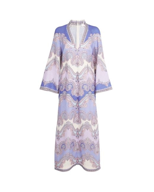 Zimmermann Purple Linen V-Neck Kaftan Midi Dress