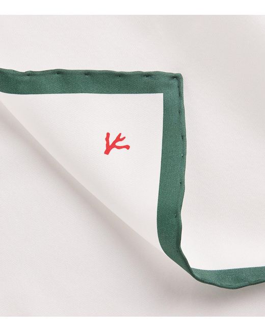 Isaia Green Silk Logo Pocket Square for men
