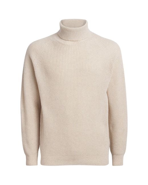 John Smedley White Cashmere Aukland Rollneck Sweater for men