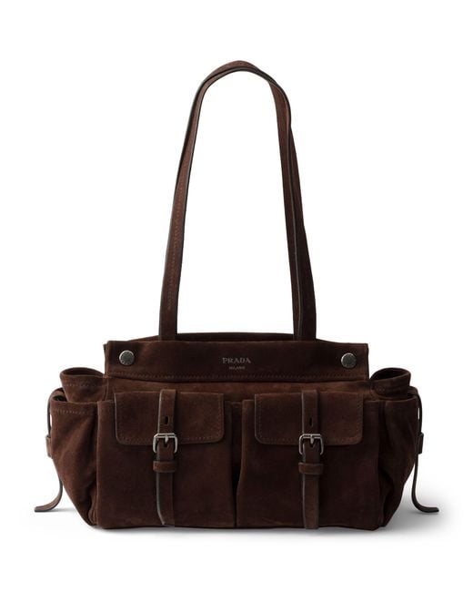 Prada Brown Medium Suede Route Tote Bag