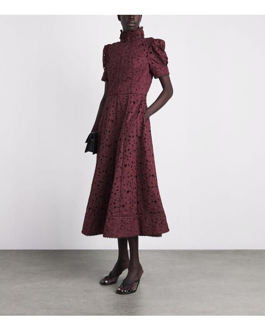 Rebecca Vallance Purple Cotton Broderie Anglaise Kitsu Midi Dress