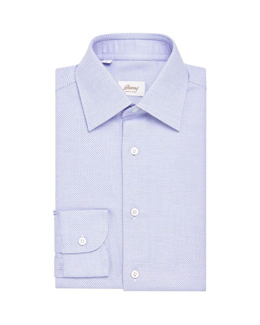 Brioni Blue Cotton Micro-Houndstooth Shirt for men