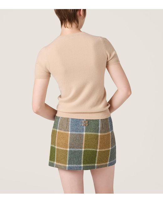 Miu Miu Natural Cashmere Short-Sleeve Sweater