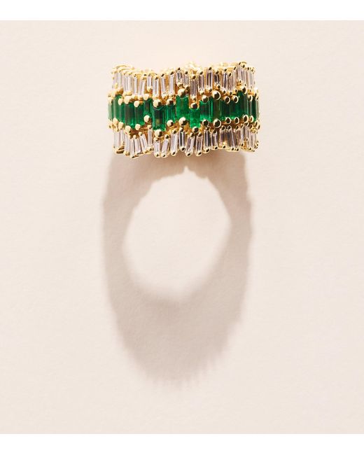 Suzanne Kalan Metallic Diamond And Emerald Triple Stack Eternity Band