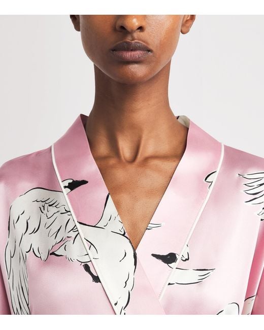 Olivia Von Halle Pink Silk Swan Mimi Robe