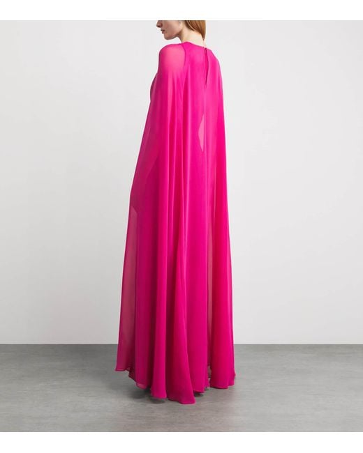 Roland Mouret Pink Rose Appliqué Cape-Detail Gown