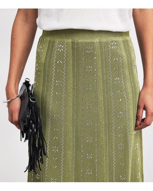 Maje Green Embellished Midi Skirt
