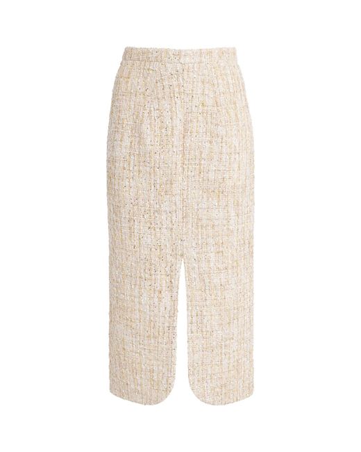 Safiyaa Natural Tweed Embellished Virginia Midi Skirt