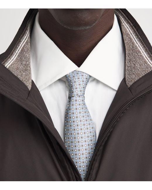 Canali White Silk Medallion Print Tie for men