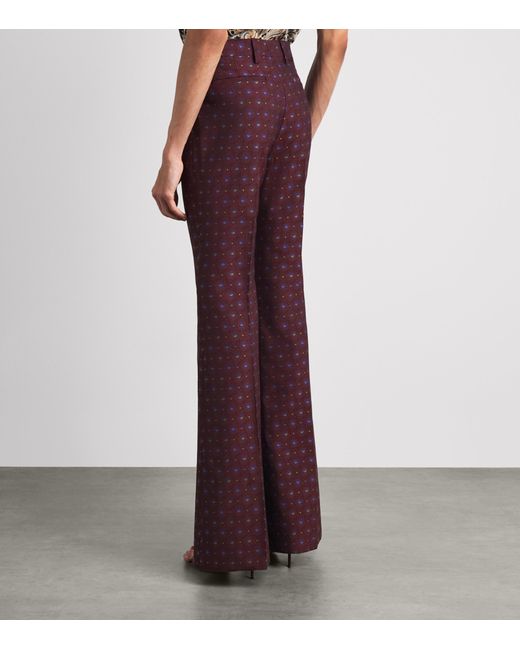 Etro Purple Wool-Cotton Floral Flared Trousers