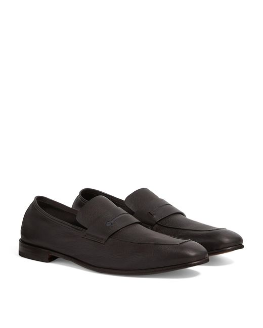 Zegna Black Leather L'asola Loafers for men