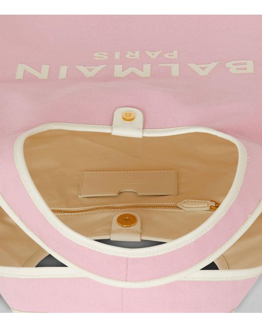 Balmain Pink Canvas Leather-trimmed B-army Shopper Bag