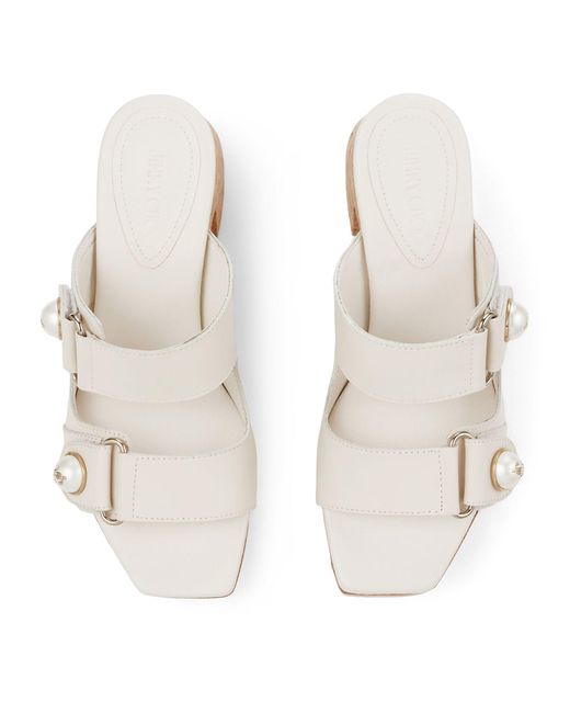 Jimmy Choo White Fayence 95 Leather Wedge Sandals