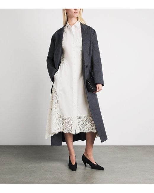 Stella McCartney White Organic Cotton Lace-Panel Midi Shirt Dress