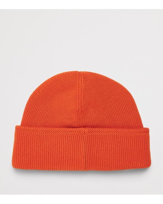 Stone Island Red Cotton Compass Patch Beanie for men