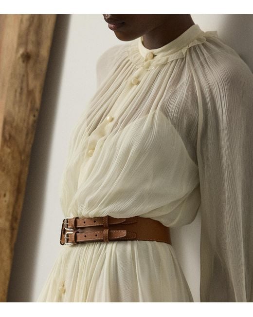 Ralph Lauren Natural Mulberry Silk Grantly Midi Shirt Dress