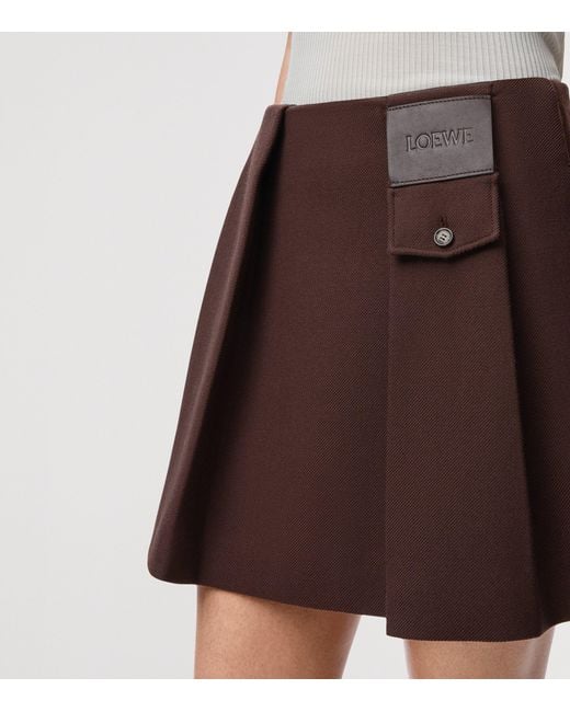 Loewe Brown Wool-Silk Pleated Mini Skirt