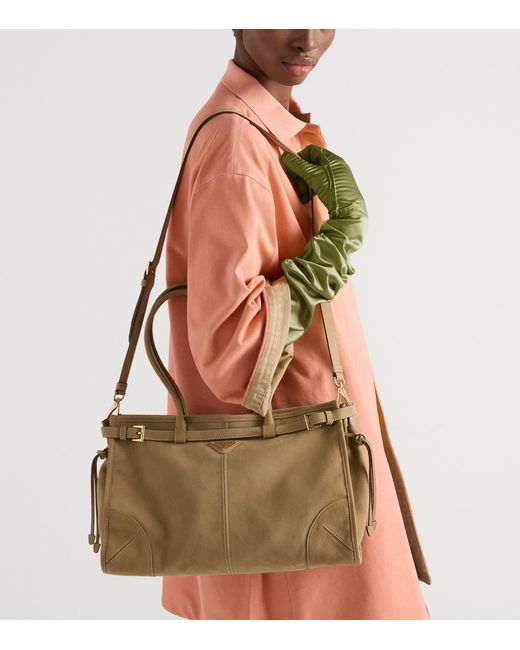 Prada Metallic Large Nubuck Leather Bonnie Top-Handle Bag