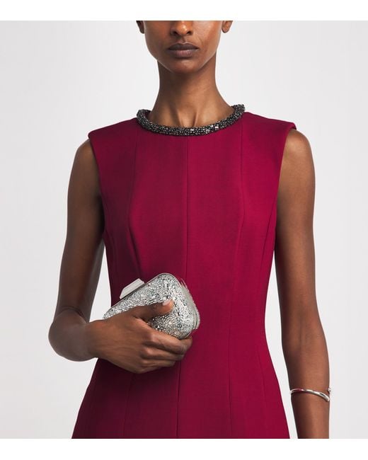 Roland Mouret Red Wool-Silk Embellished Midi Dress