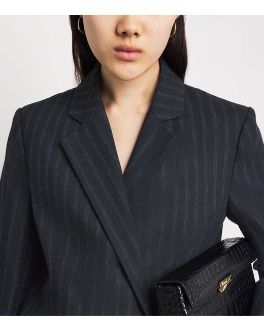Claudie Pierlot Blue Wool Pinstripe Asymmetric Blazer
