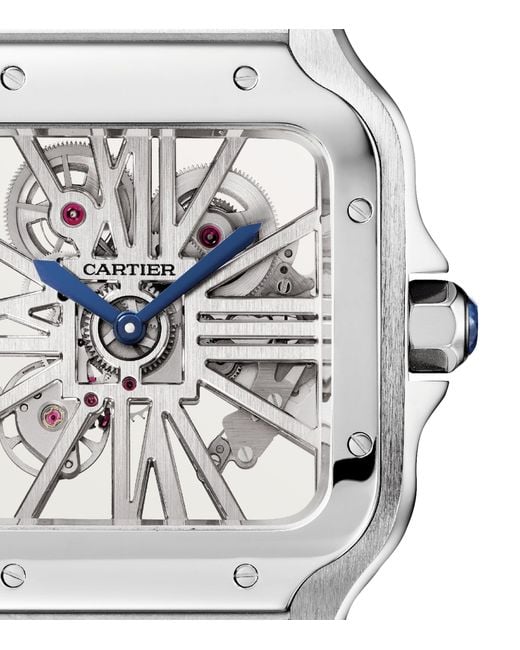 Cartier Metallic Large Steel Santos De Skeleton Watch for men