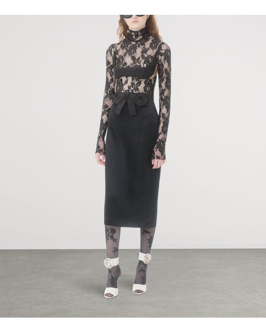 Valentino Black Satin Bow-Detail Midi Skirt