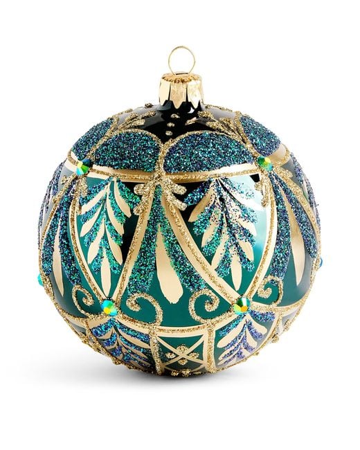 Harrods Green Glitter Leaf Pattern Bauble