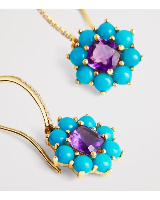 Jennifer Meyer Blue Diamond And Gemstone Flower Drop Earrings