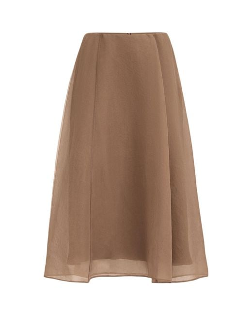Brunello Cucinelli Brown Silk Midi Skirt