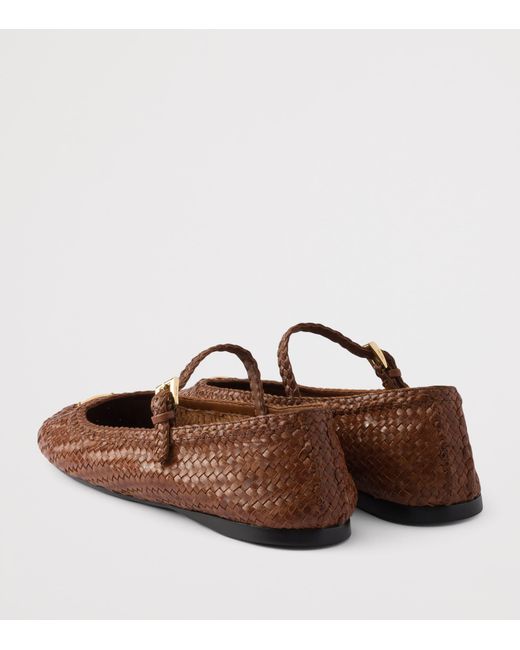 Prada Brown Woven Leather Ballet Flats