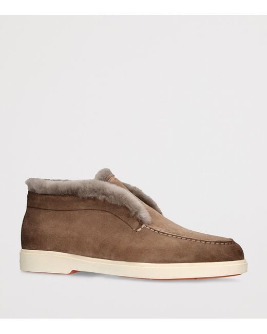 Santoni Brown Suede Fortune Ankle Boots