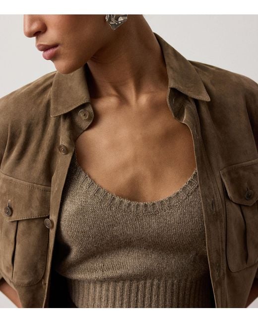 Ralph Lauren Brown Silk-Blend Mouliné Camisole Sweater