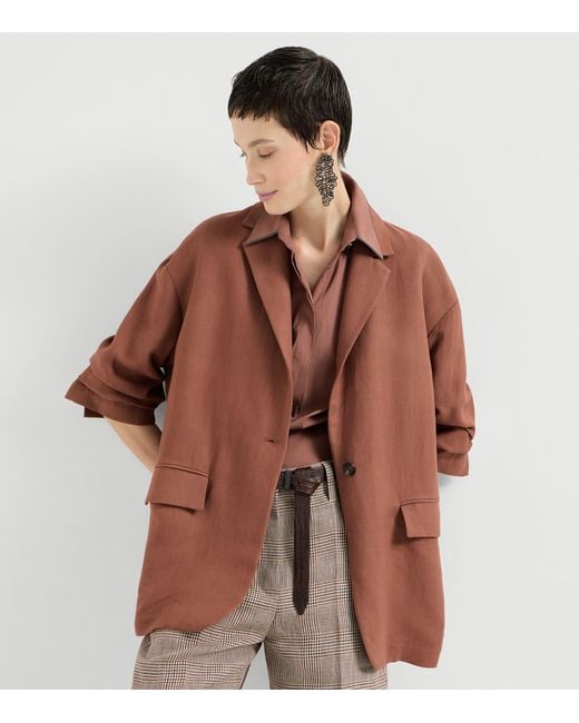 Brunello Cucinelli Brown Twill Tie Blazer