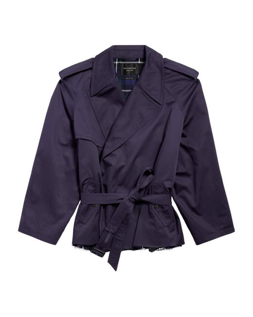 Balenciaga Blue Oversized Cotton Cropped Trench Coat