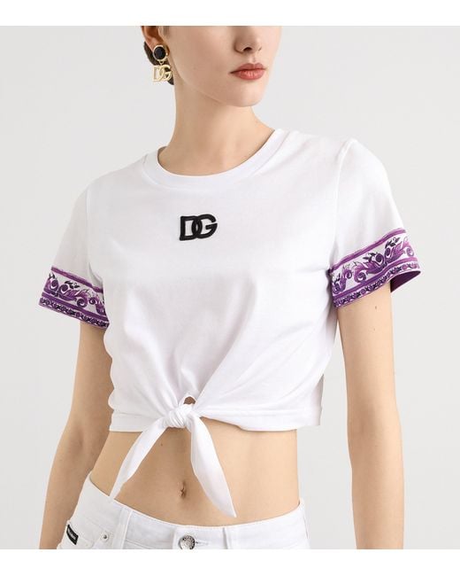 Dolce & Gabbana White Cotton Tie-Front Cropped T-Shirt