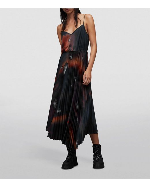 AllSaints Black Leia Convertible Pleated Knitted And Woven Midi Dress