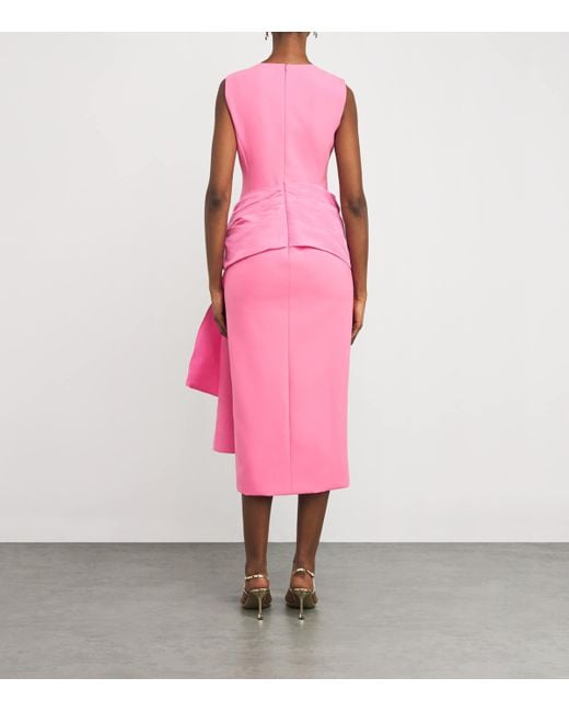 Carolina Herrera Silk-Trim Cocktail Midi Dress in Pink | Lyst