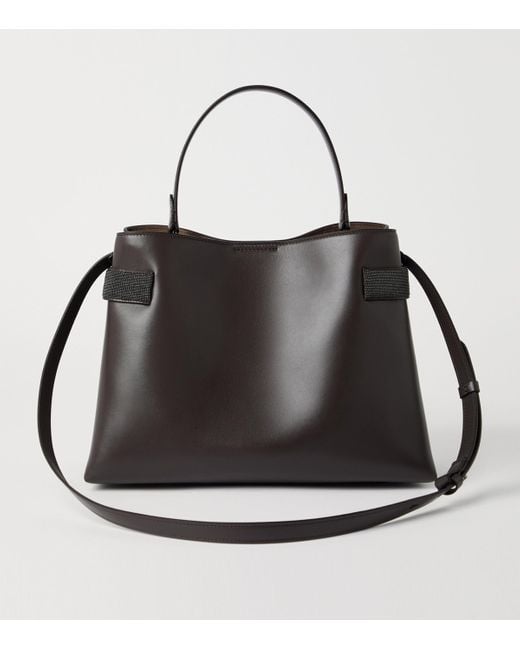 Brunello Cucinelli Black Leather Essence Top-Handle Bag
