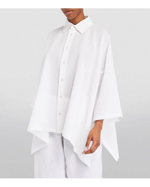 Eskandar White Cotton Gingham Seersucker Shirt