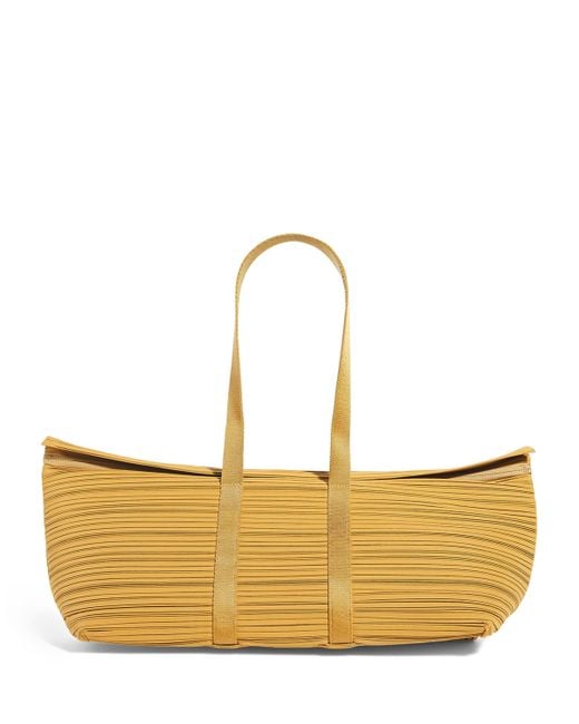 Pleats Please Issey Miyake White Large Pleated Boston Tote Bag